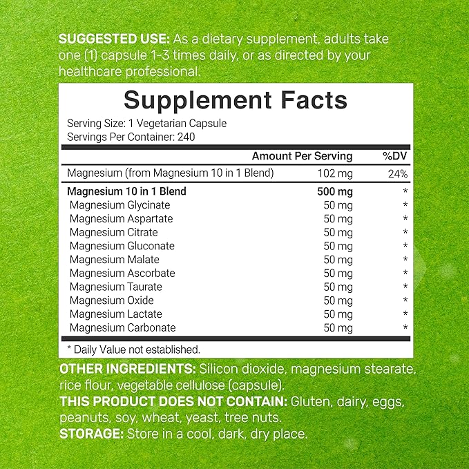 Magnesium Complex Supplement 500mg, 240 Veggie Capsules - Nirvana Guru