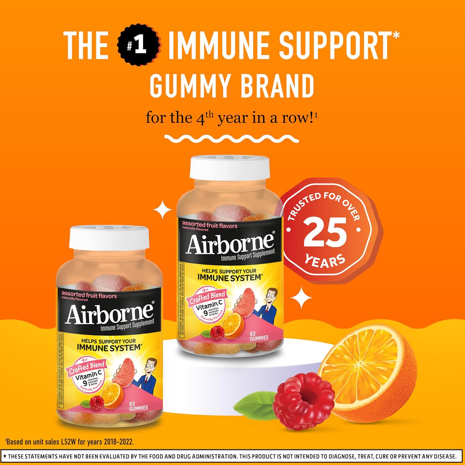 Airborne 750mg Vitamin C Gummies for Adults, Immune Support Gummies with Powerful Antioxidants VIT C & E, Caffeine Free - 2x63ct Bottle (42 Servings), Assorted Fruit Flavor - Nirvana Guru