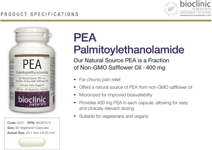 Bioclinic Naturals Pea Palmitoylethanolamide 400 mg,90 Vegetarian Capsules - Nirvana Guru