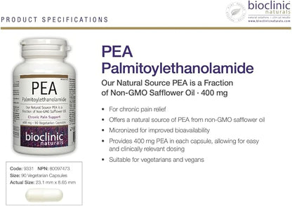 Bioclinic Naturals Pea Palmitoylethanolamide 400 mg,90 Vegetarian Capsules - Nirvana Guru