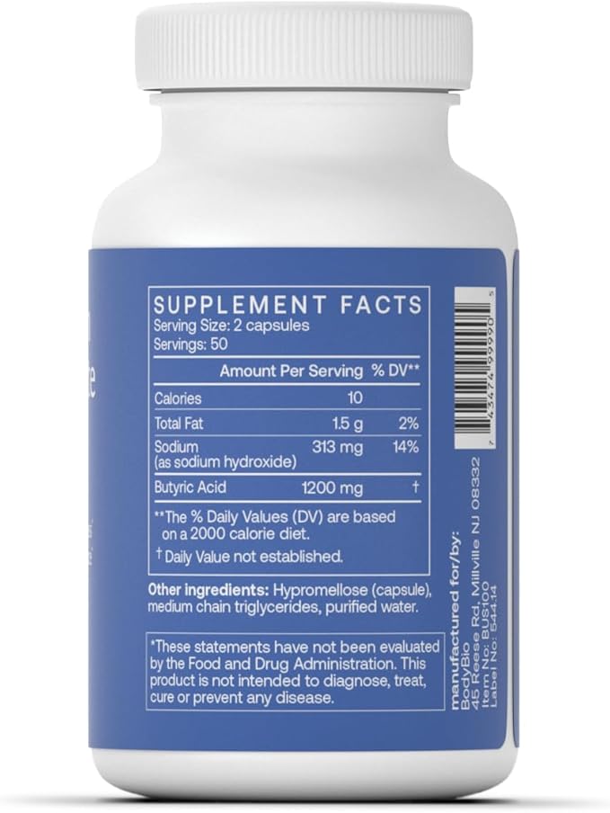 BodyBio Butyrate Supplement Butyric Acid with Sodium - 100 Capsules