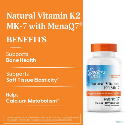 Doctor's Best Natural Vitamin K2 Mk-7 with MenaQ7,60 Veggie Capsules - Nirvana Guru