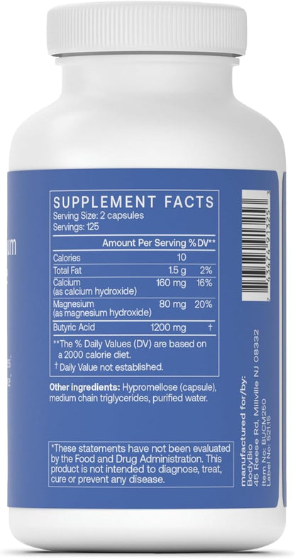 BodyBio Butyrate Supplement Butyric Acid with Calcium Magnesium - 250 Capsules - Nirvana Guru