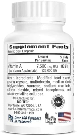 A-25 Vitamin A Palmitate Dietary supplement For vision immune Cell growth bone metabolism - 100 Capsules - Nirvana Guru