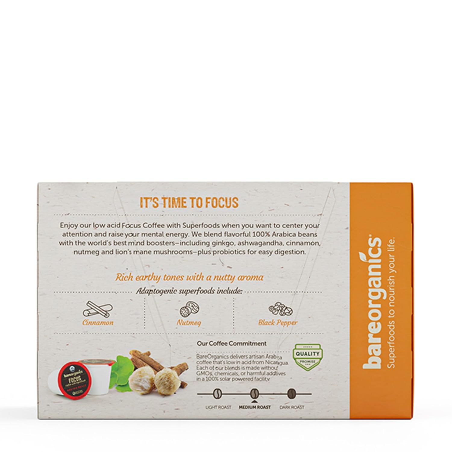 BareOrganics Focus Coffee with Superfoods, Organic Probiotic Coffee, 10 Single Serve Cups - Nirvana Guru