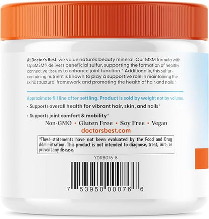 Doctors Best MSM Powder, Supports Hair, Skin, Nails, & Joints,8.8 oz (250 Grams) - Nirvana Guru