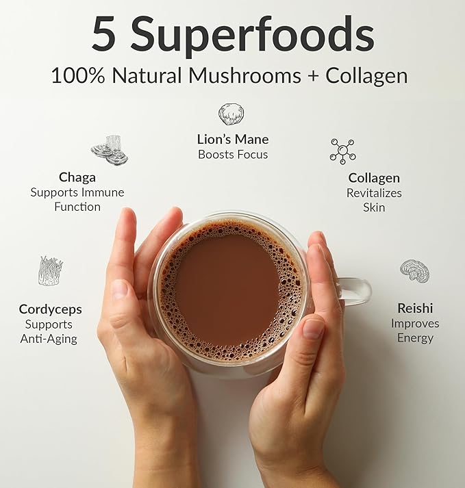 BIOptimizers Mushroom Coffee Alternative – Chocolate Drink,Adaptogenic Mushrooms & MCT Powder – 15 Servings