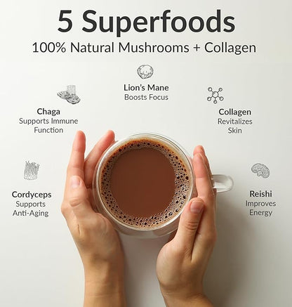 BIOptimizers Mushroom Coffee Alternative – Chocolate Drink,Adaptogenic Mushrooms & MCT Powder – 15 Servings