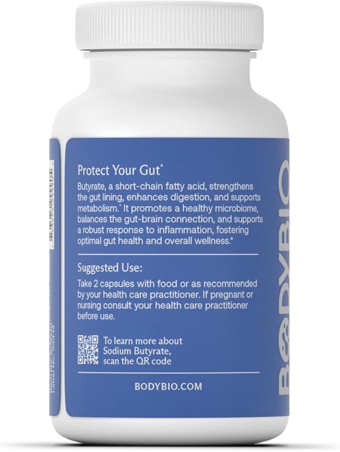 BodyBio Butyrate Supplement Butyric Acid with Sodium - 100 Capsules