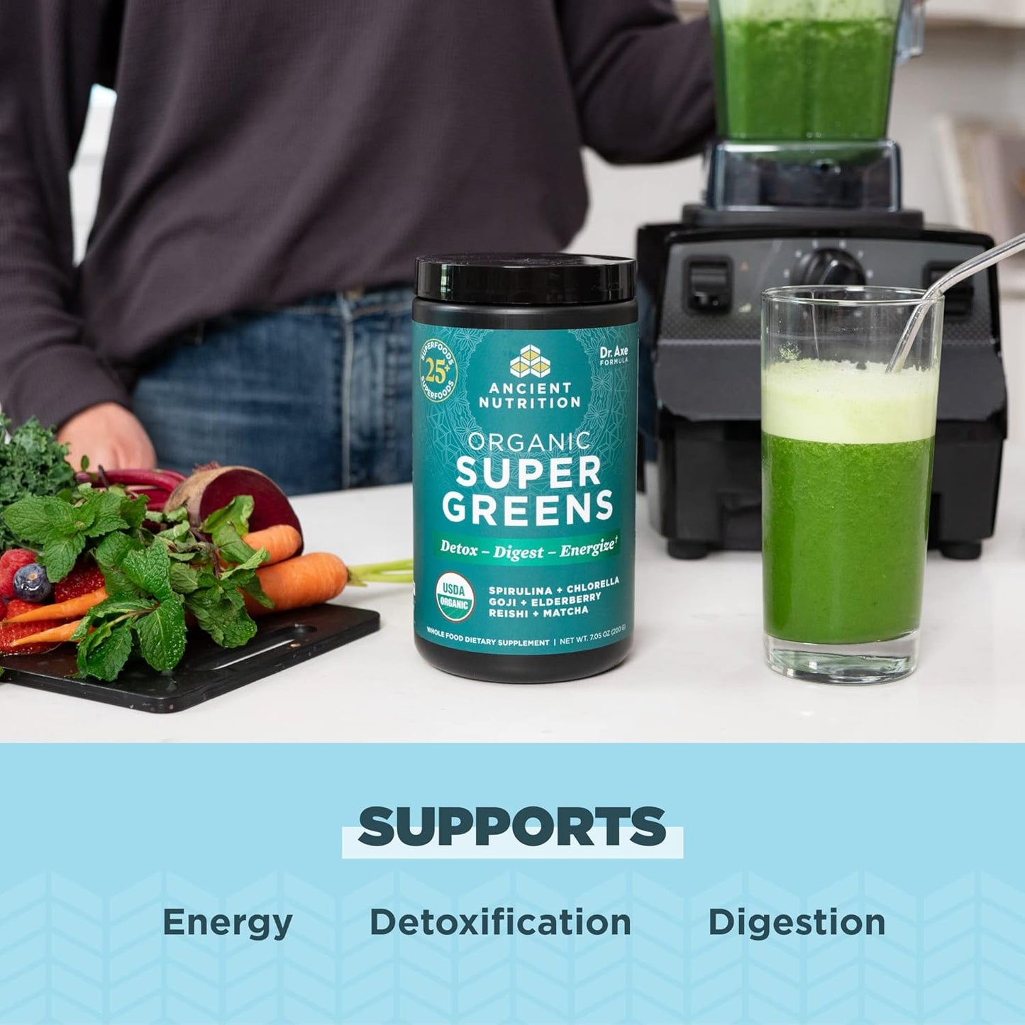 Ancient Nutrition Super Greens,Organic Superfood Powder with Probiotics 25 Servings - Nirvana Guru