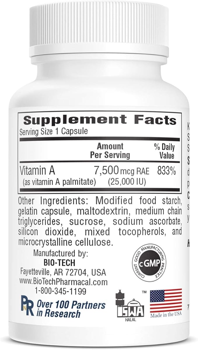 A-25 Vitamin A Palmitate Dietary supplement For vision immune Cell growth bone metabolism - 100 Capsules - Nirvana Guru