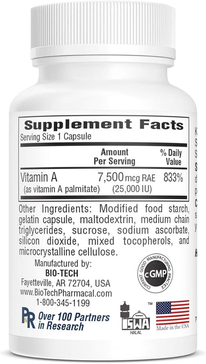 A-25 Vitamin A Palmitate Dietary supplement For vision immune Cell growth bone metabolism - 100 Capsules - Nirvana Guru