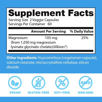 Doctor's Best High Absorption Magnesium Lysinate Glycinate Capsule,120 Ct - Nirvana Guru