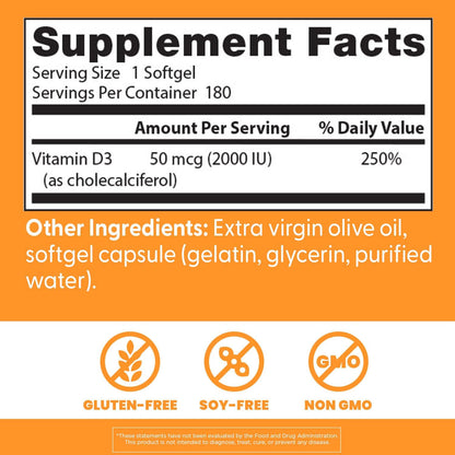 Doctors BEST Vitamin D3 2000 IU,180 Softgels - Nirvana Guru