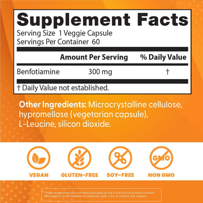 Doctor's Best Benfotiamine 300 with BenfoPure, Helps Maintain Healthy Glucose Metabolism,60 Veggie Caps - Nirvana Guru