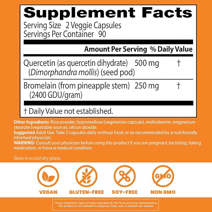 Doctor's Best Quercetin Bromelain, Immunity Support Capsule,180 Veg Capsule - Nirvana Guru