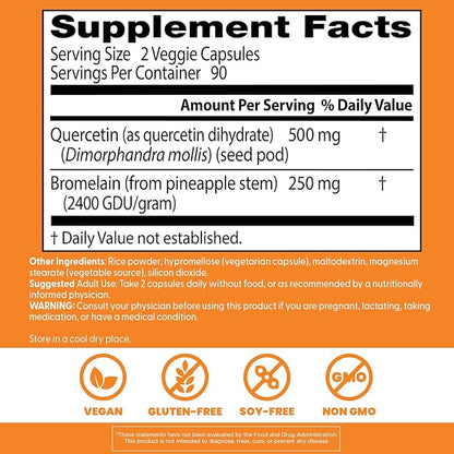 Doctor's Best Quercetin Bromelain, Immunity Support Capsule,180 Veg Capsule - Nirvana Guru
