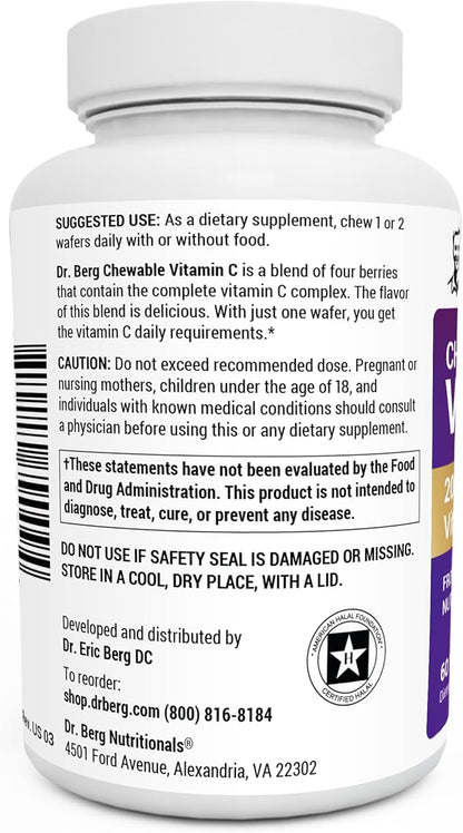 Dr. Berg Chewable Vitamin C Complex - Made with Organic, Non-GMO Berries - 60 Delicious Wafers - Nirvana Guru