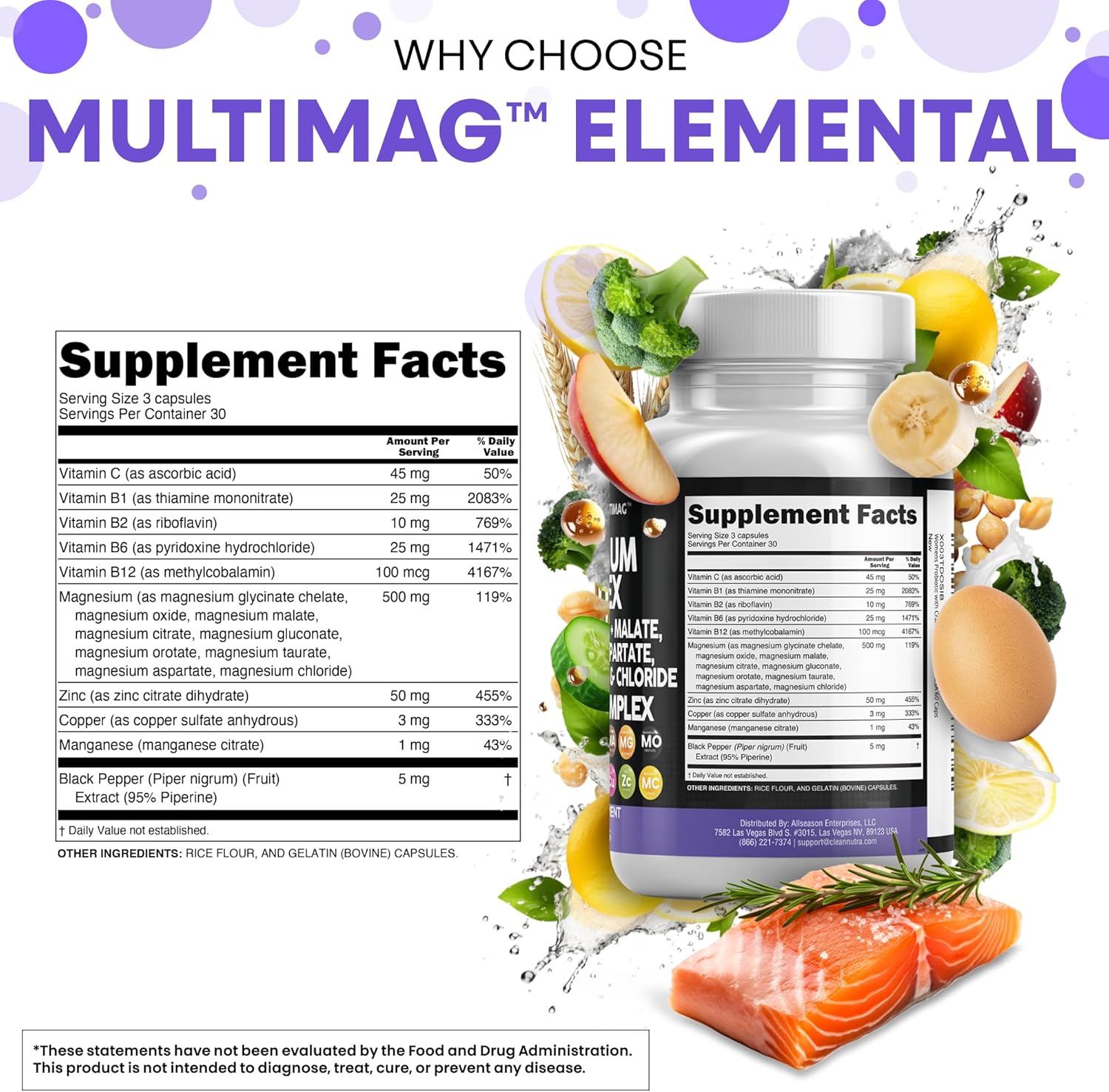 Clean Nutraceuticals Magnesium Complex with Magnesium Glycinate Citrate Malate Oxide Taurate Aspartate Orotate & Mag Chloride, Zinc Copper Manganese & Vitamin C B1 B2 B6 B12 Complex - 1Pack - Nirvana Guru