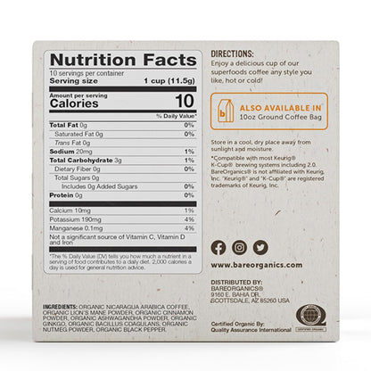 BareOrganics Focus Coffee with Superfoods, Organic Probiotic Coffee, 10 Single Serve Cups - Nirvana Guru