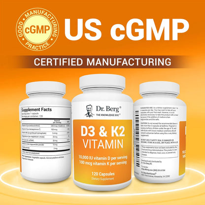 Dr. Berg Vitamin D3 K2 w/MCT Powder,K2 D3 Vitamin Supplement - 120 Capsule - Nirvana Guru