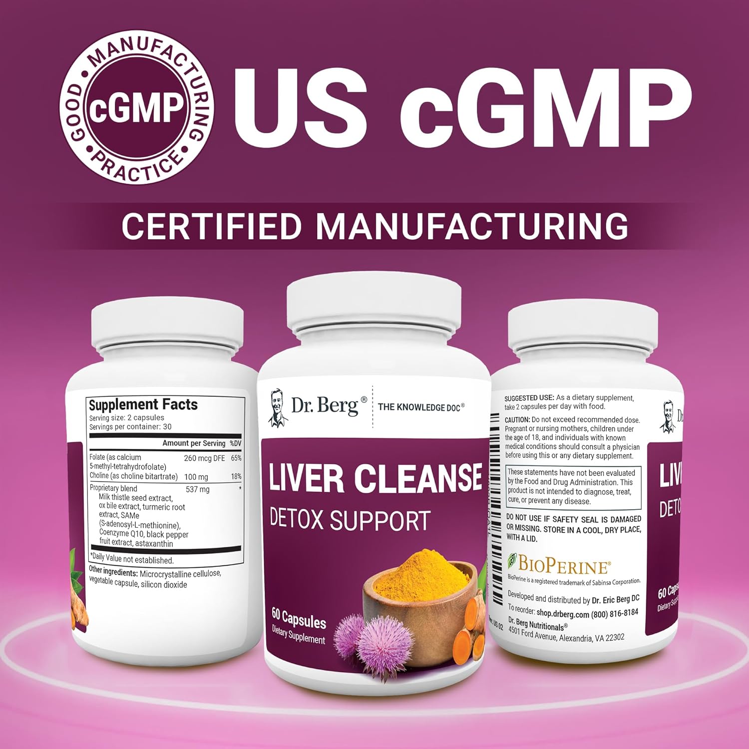 Dr. Berg Liver Cleanse Detox Capsules w/Unique Blend of Milk Thistle, Ox Bile & Folate - Liver Supplement Includes Turmeric, Black Pepper & Choline - 60 Capsules - Nirvana Guru