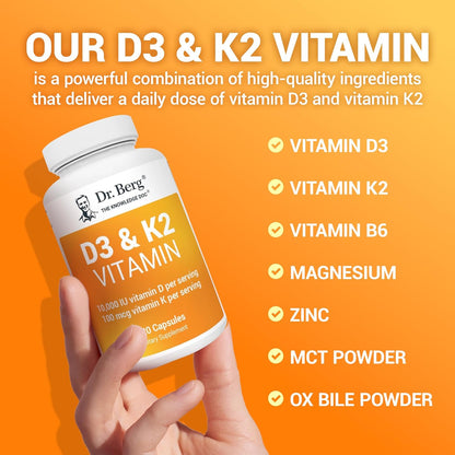 Dr. Berg Vitamin D3 K2 w/MCT Powder,K2 D3 Vitamin Supplement - 120 Capsule - Nirvana Guru