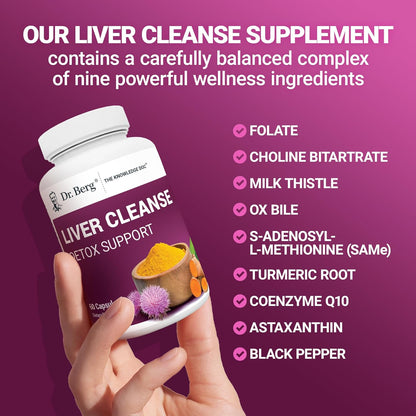 Dr. Berg Liver Cleanse Detox Capsules w/Unique Blend of Milk Thistle, Ox Bile & Folate - Liver Supplement Includes Turmeric, Black Pepper & Choline - 60 Capsules - Nirvana Guru