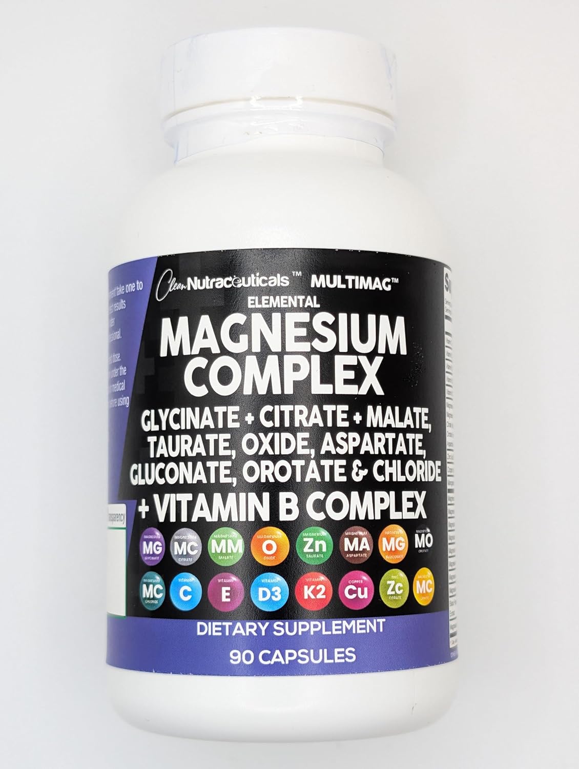 Clean Nutraceuticals Magnesium Complex with Magnesium Glycinate Citrate Malate Oxide Taurate Aspartate Orotate & Mag Chloride, Zinc Copper Manganese & Vitamin C B1 B2 B6 B12 Complex - 1Pack - Nirvana Guru