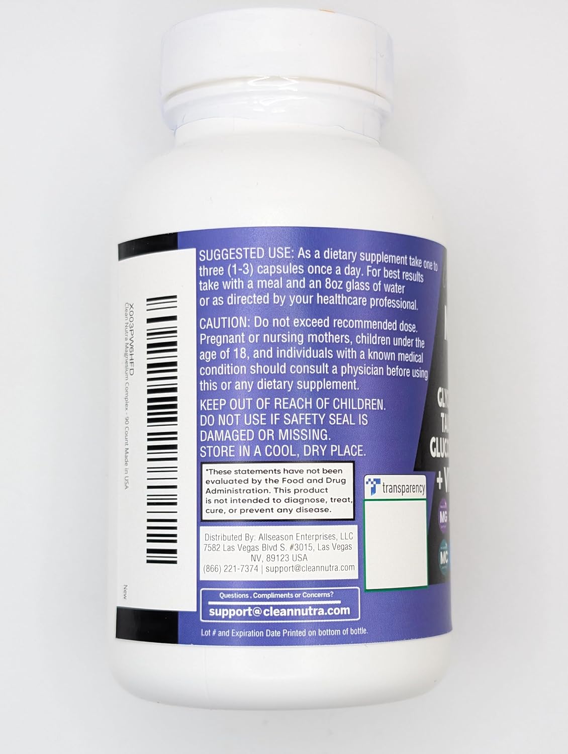 Clean Nutraceuticals Magnesium Complex with Magnesium Glycinate Citrate Malate Oxide Taurate Aspartate Orotate & Mag Chloride, Zinc Copper Manganese & Vitamin C B1 B2 B6 B12 Complex - 1Pack - Nirvana Guru