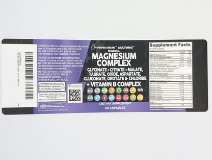 Clean Nutraceuticals Magnesium Complex with Magnesium Glycinate Citrate Malate Oxide Taurate Aspartate Orotate & Mag Chloride, Zinc Copper Manganese & Vitamin C B1 B2 B6 B12 Complex - 1Pack - Nirvana Guru