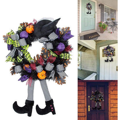 Halloween Wreath with Hat Legs Pumpkin Door Hanging Garland Front Door for Halloween Decorations nirvanaguru