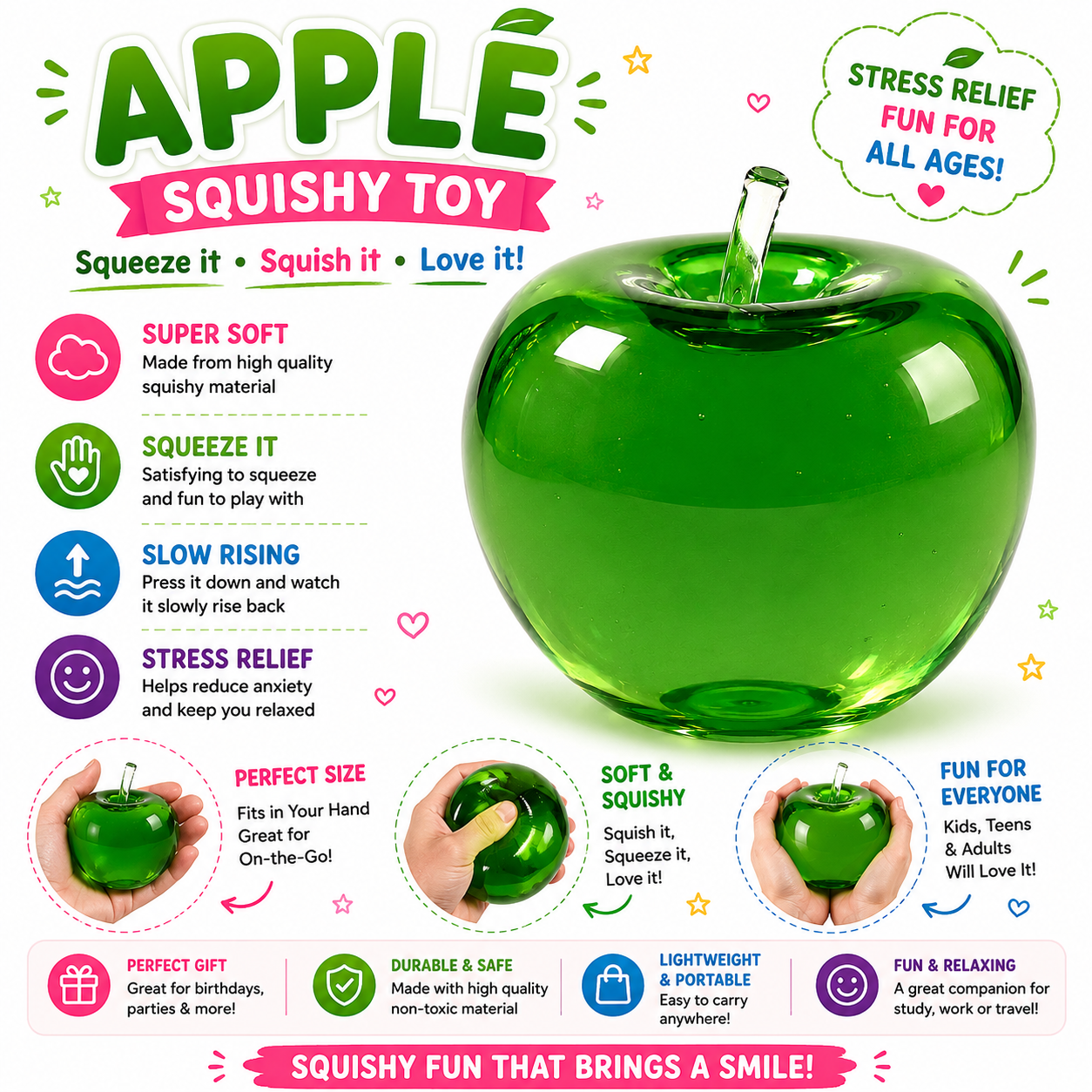 Apple Squishy - Apple Squishies - Cute Sensory Fidget Stress Ball for Anxiety - Classroom Rewards - Party Favors Nirvana Guru