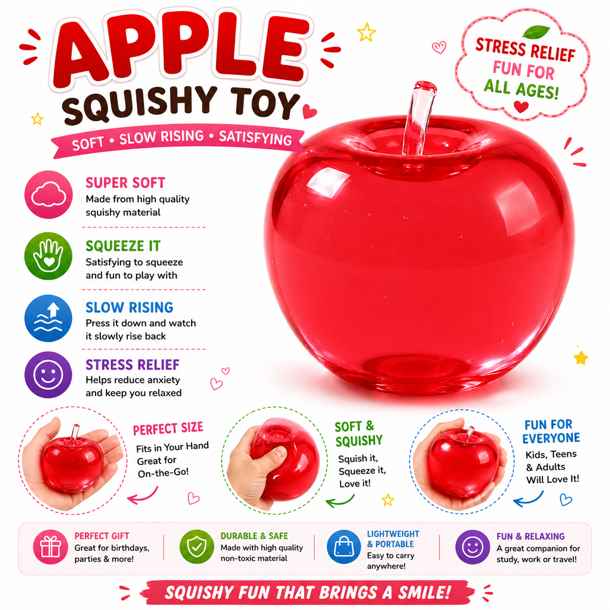 Apple Squishy - Apple Squishies - Cute Sensory Fidget Stress Ball for Anxiety - Classroom Rewards - Party Favors Nirvana Guru