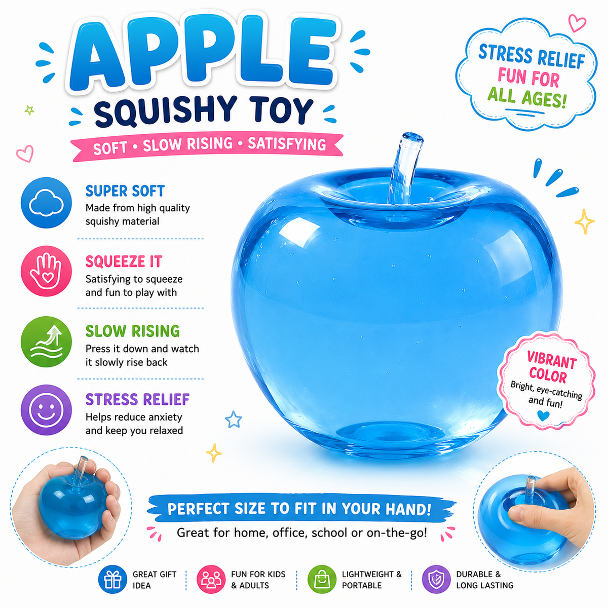 Apple Squishy - Apple Squishies - Cute Sensory Fidget Stress Ball for Anxiety - Classroom Rewards - Party Favors Nirvana Guru