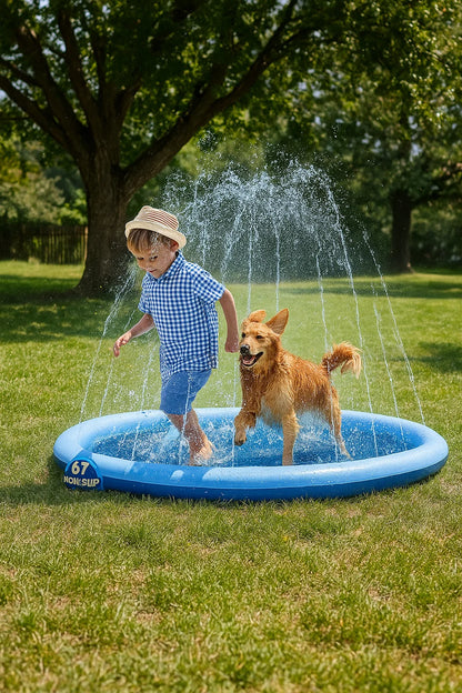 VISTOP Non-Slip Splash Pad for Kids and Dog, Thicken Sprinkler Pool Summer Outdoor Water Toys - Fun Backyard Fountain Play Mat for Baby Girls Boys Children or Pet Dog (67 inch, Blue&Blue) nirvanaguru