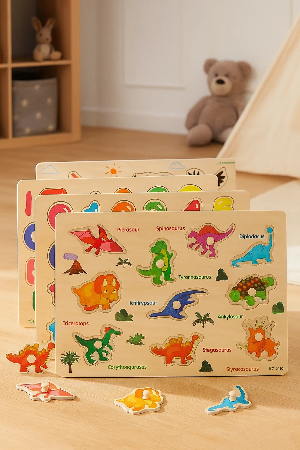 GRINNNIE Wooden Peg Puzzle for Toddlers, 6 Pack Toddler Puzzles Set for 3 4 5 Years Old (Alphabet Number Shape Animal Dinosaur Vehicle), Preschool Education Learning Puzzle Toys for Girls and Boys nirvanaguru