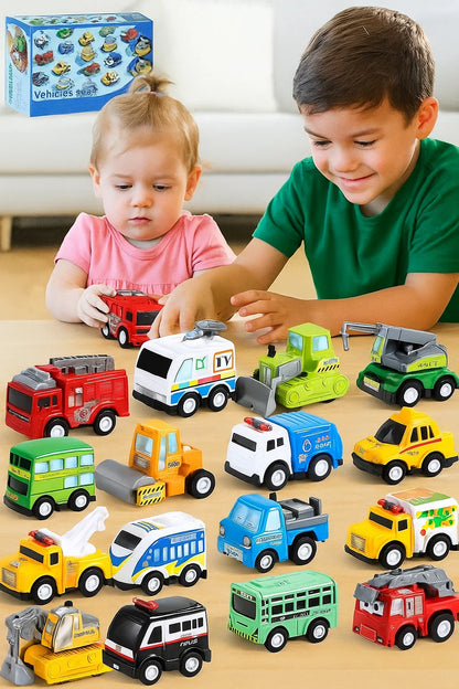 JOYIN 18 Pcs Pull Back City Cars and Trucks Toy Vehicles Set, Friction Powered Cars Toys for Toddlers, Boys, Girls’ Educational Play, Kids Stocking Stuffers, Treasure Box Gifts for Classroom nirvanaguru