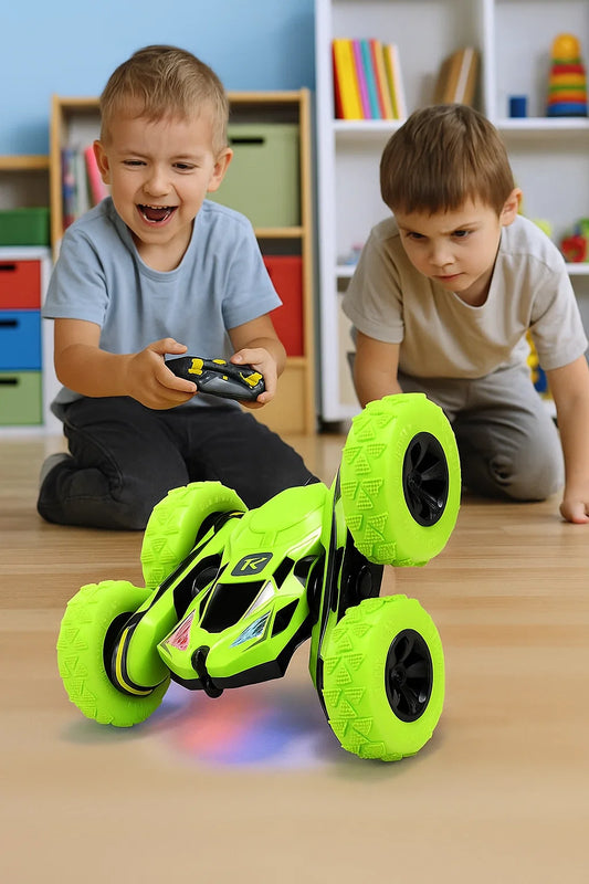 Threeking RC Stunt Cars Remote Control Car Double-Sided Driving 360-degree Flips Rotating Car Toy, Green Nirvana Guru