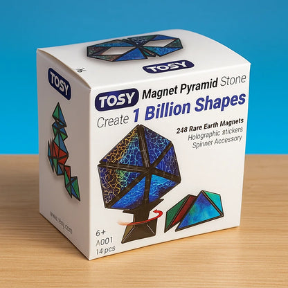 TOSY Magnet Pyramid Stone - 1 Cube Transforms into 1 Billion Shapes, 14 pcs (12 Puzzle pcs and 2 Accessories), 243 Rare Earth Magnets, Holographic Design Magnet Tiles Creative Puzzle STEM/STEAM Toy nirvanaguru
