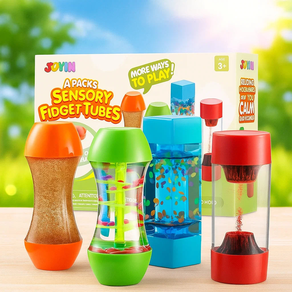 JOYIN 4-Pack Fidget Tubes for Kids, Sensory Tubes, Stress Relief Toy, Speech Therapy Materials, Calming Toys for Children with Autism, Calm Down Corner Classroom Supplies, School Gifts for Toddlers nirvanaguru