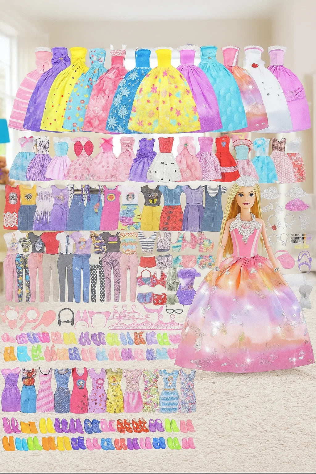 135 Pcs Doll Clothes and Accessories with Doll, Princess Gowns, Fashion Dresses, Slip Dresses, Top, Pants, Jumpsuit, Swimsuits, Shoes, Hangers, Doll Dress up Toys for Girls Kids Toddlers Toy Gifts nirvanaguru