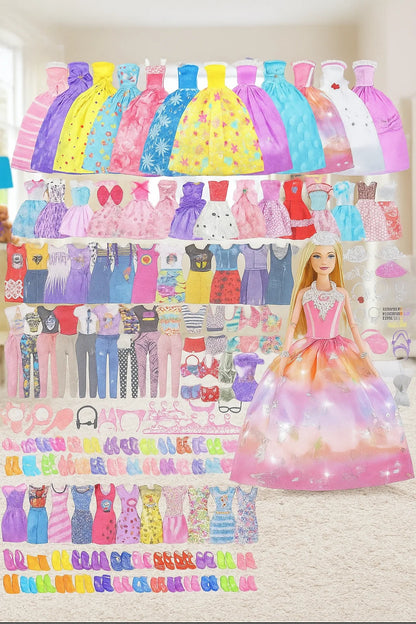 135 Pcs Doll Clothes and Accessories with Doll, Princess Gowns, Fashion Dresses, Slip Dresses, Top, Pants, Jumpsuit, Swimsuits, Shoes, Hangers, Doll Dress up Toys for Girls Kids Toddlers Toy Gifts nirvanaguru