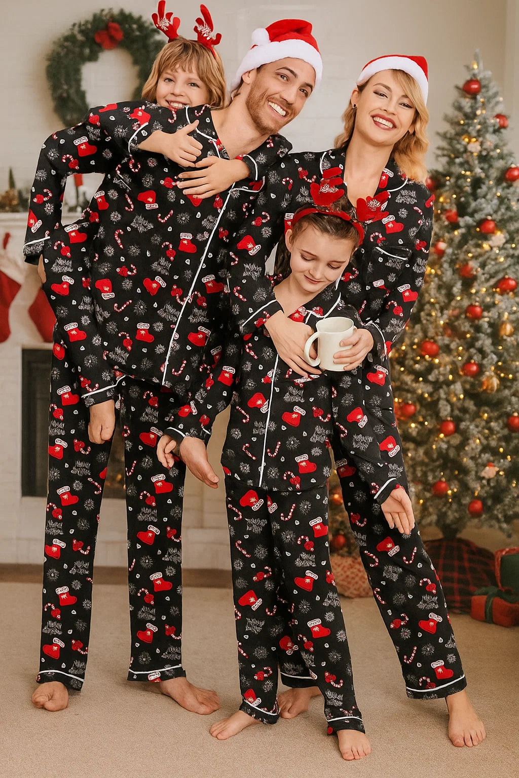 Ekouaer Christmas Family Matching Pajamas Long Sleeve Button Down Pj Set Festival Party Sleepwear nirvanaguru