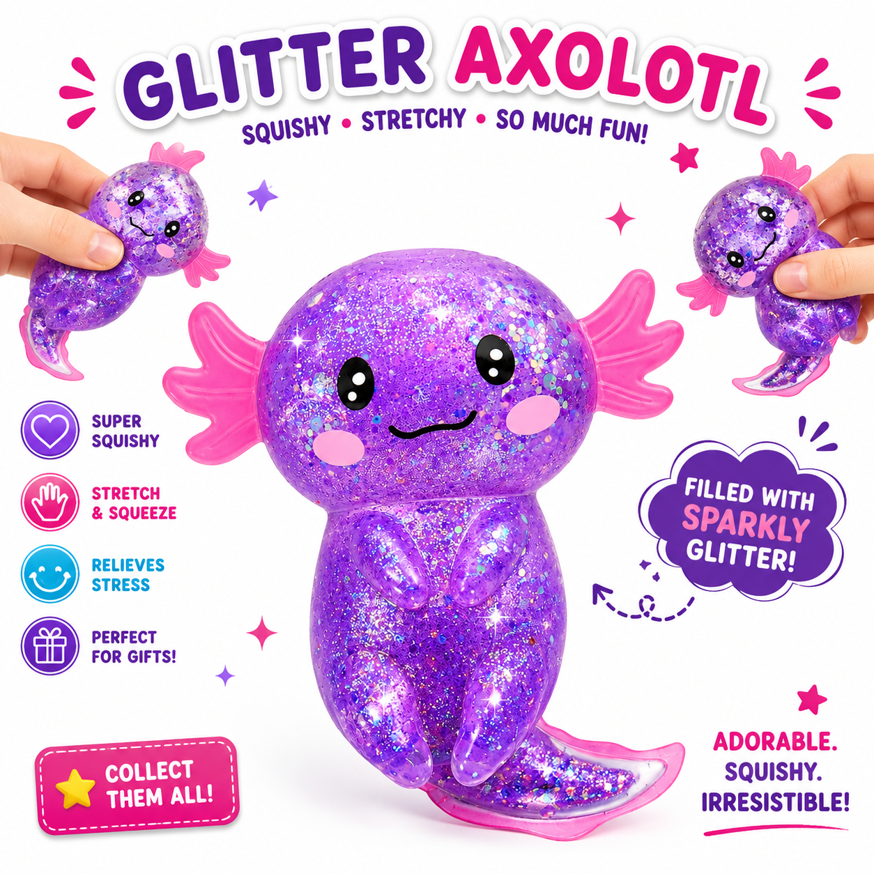 Colorful Axolotl Squishy Fidget Toy Stretchy Salamander Stress Relief Squeeze Nirvana Guru