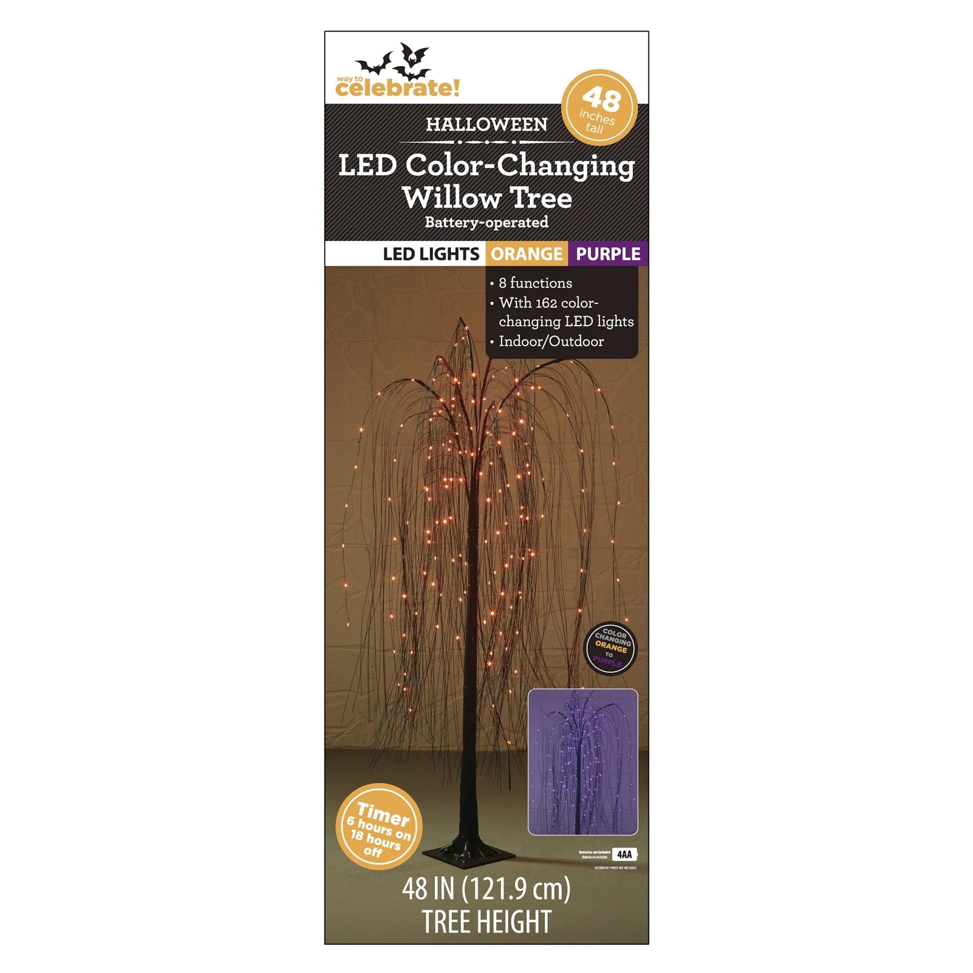 Orange and Purple Willow Tree, 48in, Color Changing LEDs, 8-Function Battery-Operated, Halloween Indoor/Outdoor, by Way To Celebrate nirvanaguru