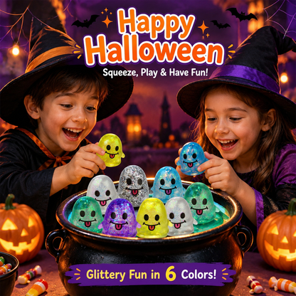 6 Pack Halloween Ghost Stress Balls Glitter Squishy Squeeze Toys for Kids Stress Relief Halloween Party Favors Halloween Treat Bags Gifts Nirvana Guru