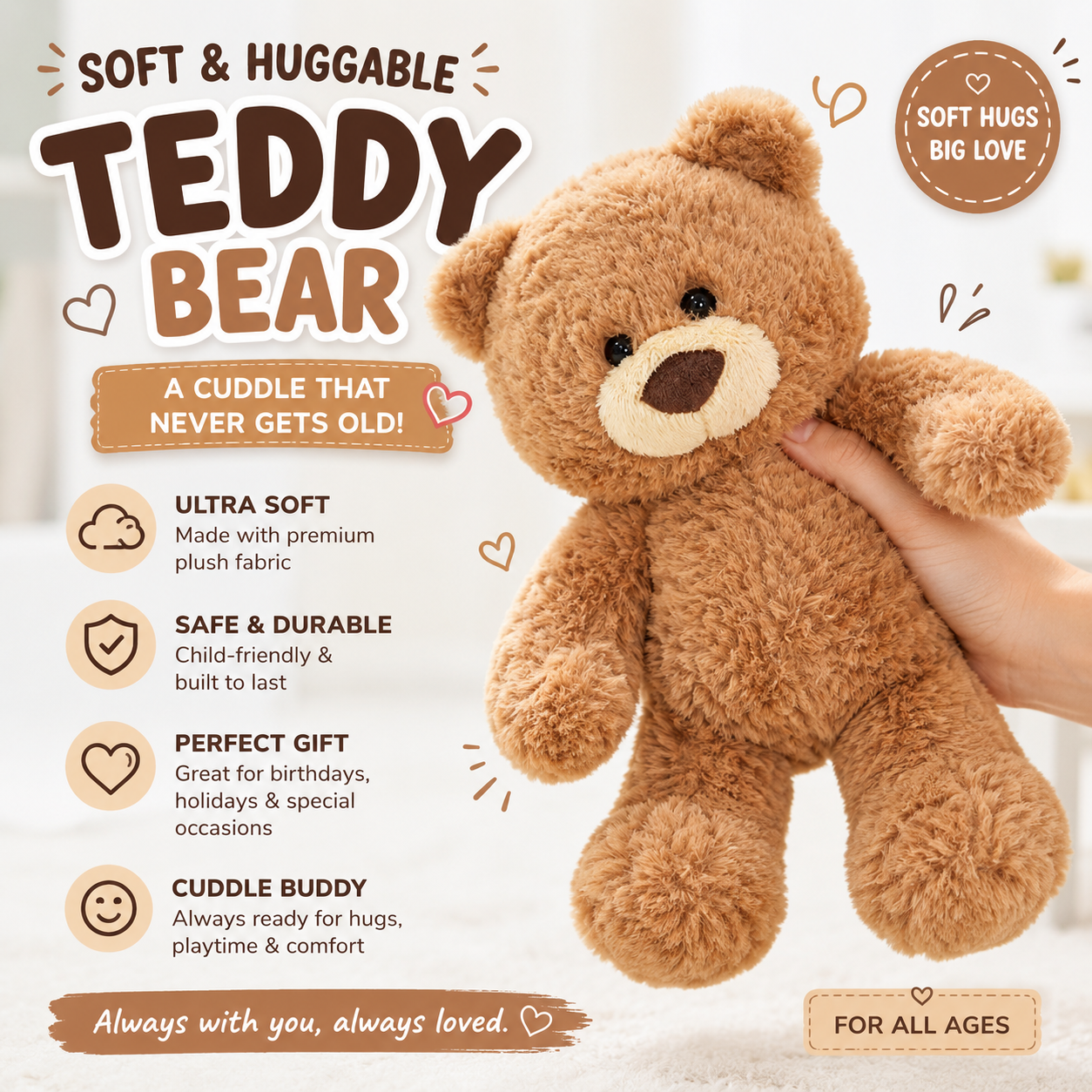 10inch Teddy Bear Stuffed Animal - Soft Teddy Bear Plushie Toys - Birthday Christmas Valentine's Day Gifts for Kid Boys Girls (Brown) Nirvana Guru