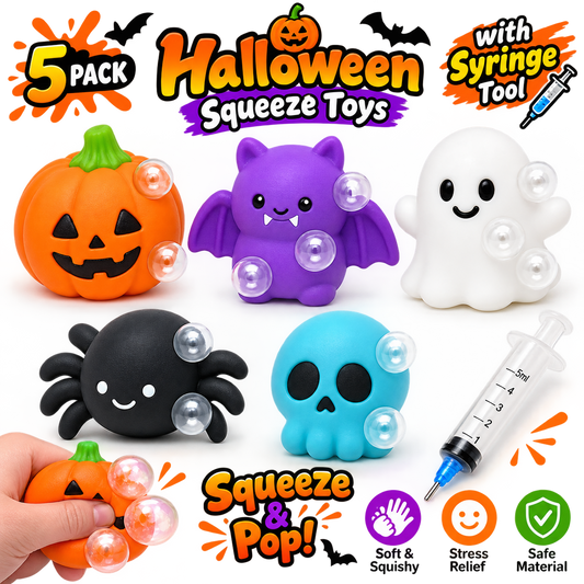 Halloween Pimple Popping Toy Set with Syringe for Squishies -5 Pack Halloween Squishy Needle Air Injection Fidget Toys - Pimple Popper Toy ASMR Sensory Stress Relief Toys - Halloween Party Favors Nirvana Guru