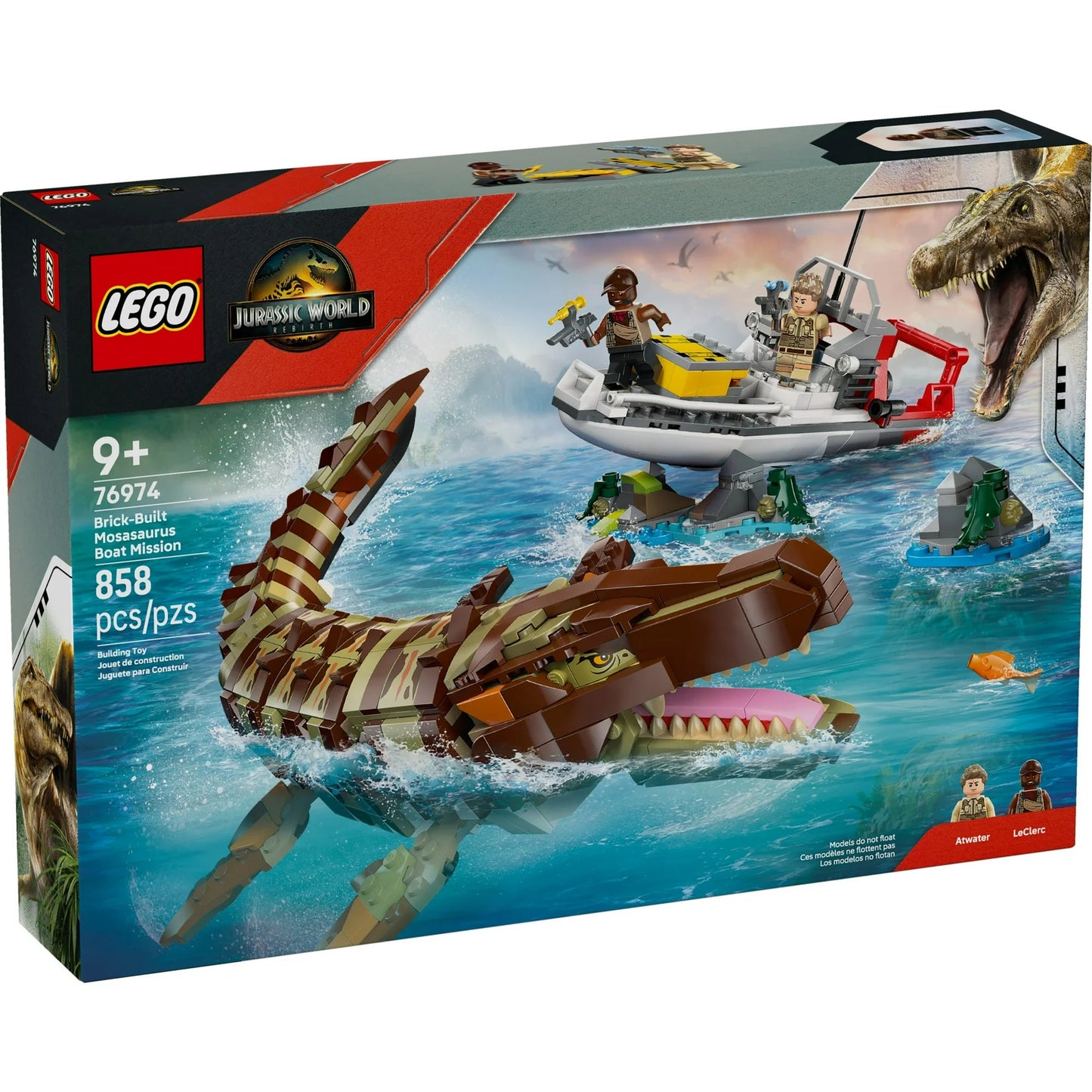 LEGO Jurassic World Brick-Built Mosasaurus Boat Mission Dinosaur Toy for Kids, Boys, and Girls, 9+ - Poseable Dinosaur plus LeClerc and Atwater Minifigures - Gift Idea for Young Movie Fans - 76974 nirvanaguru